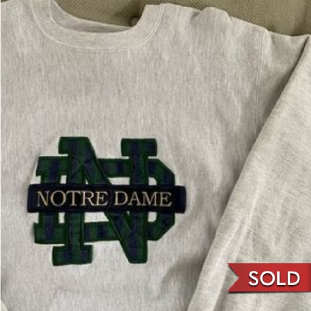 Vintage 80s Notre Dame Applique Pullover Crewneck Sweatshirt L